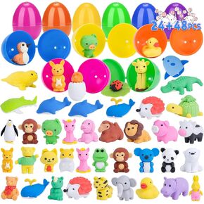 24 PCS Prected Easter Eggs مع 48 محوًا للحيوانات ، ألعاب محو اللغز في الداخل للأطفال Boys Girls for Easter Stains ، Hunt East Begh Hunt ، جوائز طلاب الفصول الدراسية ، هدايا حفلة عيد ميلاد للأطفال