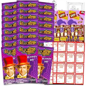 Willy Wonka Party Supplies Bundle Classroom Gift Bundle - 24 Charlie and Chocolate Factory Mini Coloring Colling Books for School ، الملصقات | تفضل حفلة الأطفال