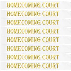Homecoming Court Sashes, 8 Pack Homecoming Party School Dance Graduation Party Wedding Birthday Decorations Accessories White with Gold Letter