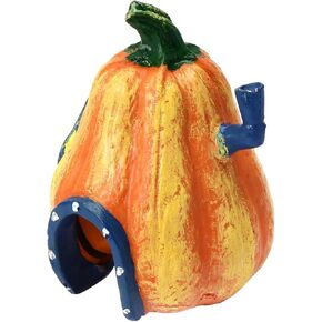 Homoyoyo Halloween Fish Tank Decor, Exquisite Fish Hideout Pumpkin Aquarium Ornaments Ghost House, Aquarium Pumpkin Decor with Air Bubble Stone for Fish Betta Crab Shrimp Cichlids (Single)