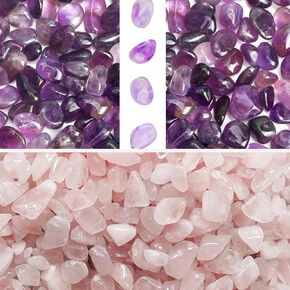 رقائق Gemshan 2lb روز الكوارتز و 2 لتر من الجمشت رقائق شفاء الحجر الكريستالي لحوض الزخار