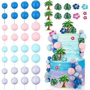 Leinuosen 72 PCS Cartoon Birthday Cake Topper Decoration Cartoon Cartoon Party Party Form For Boy Girl Blue Pink and Purple Purple Tropical Coconut Tree Monstera leaf leaf baby decor