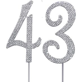 Magjuche Silver 43 "Crystal Cake Topper ، Number 43 Rhinestons 43 Birthday Cake Topper ، Men أو Women Birthday أو 43 Anniversary Party Supply Supply