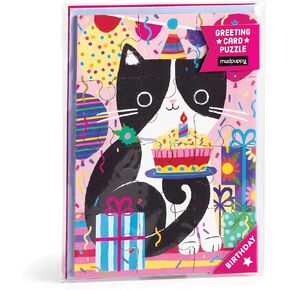 Mudpuppy Purr-Fect Cat Birthday-Cat Birthday Prident Carding and Jigsaw Puzzle يشمل مغلفًا منسقًا للألوان وختم ملصق