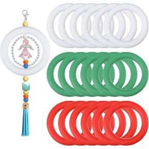 Beinkmake 18pcs Silicone Beadable O Rings 65 ملم حلقة مستديرة مع 2 حلقة من حبات السيليكون البؤرية ثقب لوزارة سوار مفتاح DIY مجوهرات صنع الحلي الشنق