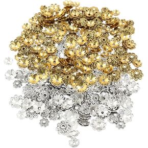 Hitefu 300pcs Delicate 8mm/10mm/12mm Spacer Beads Assortment, Bali Style Flower Bead Caps for Valentine's Day, Birthday & Wedding Jewelry DIY (Antique Gold)