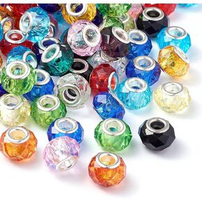 100pcs 14 مم حبات زجاجية كبيرة الفتحة حبات خضراء داكنة الأوروبية الأوروبية الخرز مصباح الفواصل فضفاضة للخرز لسوار DIY قلادة الحرفة صنع ثقب: 5 ملم