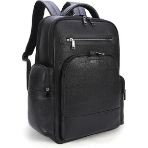 Masa Kawa Black Leather Business Travel Laptop Backpack for Men Fits 15.6" 16" Computer Office Work Commuting Executive Bag Waterproof Daypack