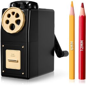 ZMOL Manual Hand Crank Pencil Sharpener for Color Pencil 6 Sizes for 6-12mm Colored Pencils 5 Adjustable Tip Settings Large Shavings Box Home/Office/School