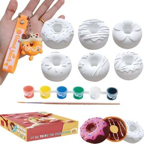 Xinjiduo DIY Donut Gypsum Painting Kit -6 الكعك الحرفي غير السام ، فن إغاثة ثلاثية الأبعاد للأطفال الذين تتراوح أعمارهم بين 5 و 12 عامًا ، هدايا إبداعية للفتيات والفتيان+مفاتيح الدونات الأنيمي
