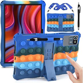 DETUOSI 11 inch Tablet Case Compatible with COLORROOM Android 14, AOCWEI X800, with Shoulder Strap and Stylus Pen, Multi-Angle Protective Cover for TECLAST P50, Xgody Q16, Dazzling Light Blue