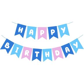 لافتة عيد ميلاد سعيد ووردي كبير ، راية عيد ميلاد زخارف زرقاء الحفلات الوردي ، 6.7 بوصة زخرفة البطاقات للبنات للأطفال لوازم حفلة عيد ميلاد الفتيات