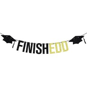 Finished.D Banner, EDD Doctor Graduation Party Decor, Congrats EDD Banner, Doctor of Education, PHD EDD Graduation Party Decorations, Black and Gold Glitter