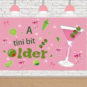 Martini Bow Birthday Party Decorations, Coquette A Tini Bit Older Banner Backdrop for Girls Women Trendy Martini Bar Birthday Bachelorette Bridal Shower Party Supplies