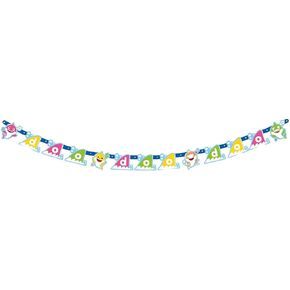 Baby Shark Multicolor Banner (جهاز كمبيوتر واحد) - تصميم ممتع وفريد ​​للأطفال ، زخرفة الحفلات الجذابة لأعياد الميلاد