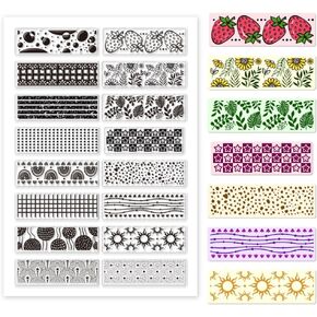 PH PandaHall Cute Clear Stamp, 16 Styles Cartoon Fruit Flower Plaid Silicone Stamp Transparent Rubber Stamp Seal Stamp for Card Making Decoration, Journal, Postcard, DIY Scrapbooking, Gift Tags, 1pc