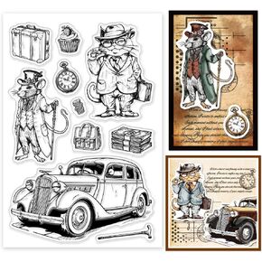Globleland Gentleman Cat Mouse Clear Stamps Carcase Carcase Watch Watch Silicone Clear Stamp Seals Stamps Transparent For Diy Scrapbooking Cards Making Photo Abrum Journal