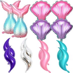 14pcs بطاقات بالونات حورية البحر ، زخارف الحفلات حورية البحر ، قذائف البحر البالونات للفتيات حزب العيد حزب العيد الحزب استحمام الطفل تحت البحر لوازم الزخارف الحزبية البحرية