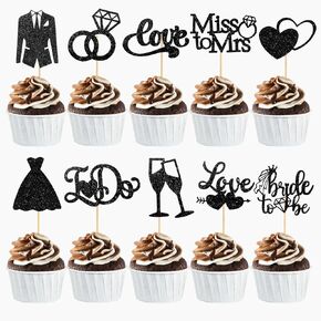 60 Pcs Bride to be Cupcake Toppers,Glitter Wedding Cupcake Toppers I Do Love Heart Ring Cupcake Picks for Bridal Shower Wedding Engagement Party Supplies,Silver