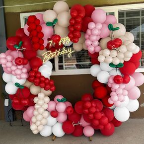 Soonlyn Cherry Balloons Arch Kit 200pcs 12in Cherry Decortations Red Pink White Balloons Balloon Long Green For Cherry في أعلى طفل دش الزفاف