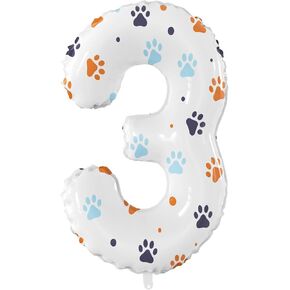 40 Inch Large Number 3 Foil Balloons Blue Dog Paw Theme Number 1-5 Balloons Blue Dog Kids Party Balloons Giant 3rd Happy Birthday Party Decorations Supplies for Boy or Girl