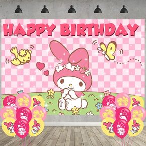 𝓜𝓮𝓵𝓸𝓭𝔂 Birthday Party Decoration,𝓜𝓮𝓵𝓸𝓭𝔂 Party Photo Background 5 x 3 FT and 18 Pcs Balloon,Cartoon Merch Party Backdrop Supplies
