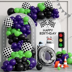 132pcs truck truck kit balloon garland chrock ، balloons black green purple purpons مع البالونات المتقلب والبالونات العجل
