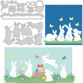 Globleland Easter Bunny Grass Cutting Dies Scording Carbon Carbon Steel Die Cuts for Diy Crafting Stringsing Stency قالب لبطاقات عيد الفصح لصنع ألبوم صور القصاصات.