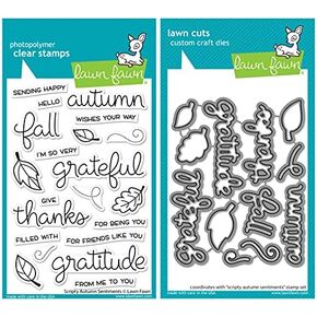 Lawn Fawn Scripty Autumn Sentiments 4"x6" Clear Stamp Set and Coordinating Lawn Cuts Dies, Bundle of 2 Items (LF2662, LF2663)