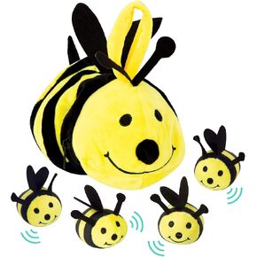 Etna Plush Buzzing Bees Toy - حامل النحل الناعم اللطيف يحمل 4 دمى Baby Bee ، وأصوات الضغط المنشطة