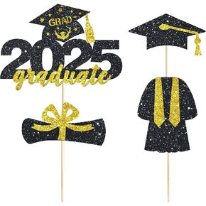 4 PCS 2025 CAKE TOPPER RED GLITTRATH CAKE CAKE Topper Class of 2025 Cake Decor