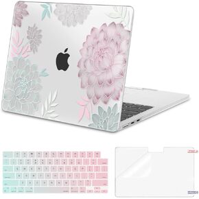 Moseso متوافق مع MacBook Air 13 بوصة الحالة 2025 2024 2023 2022 M4 A3240 M3 A3113 M2 A2681 ، بلاستيك يزهر Dahlia Hard Shell & Keyboard Wover & Screen Film for MacBook Air 13.6 Inch Case ، شفافة