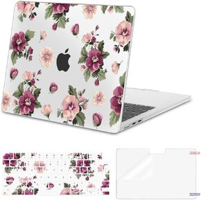 Moseso متوافق مع MacBook Air Case 13 بوصة 2025 2024 2023 2022 M4 A3240 M3 A3113 M2 A2681 ، قشرة بلاستيكية صلبة وغطاء لوحة المفاتيح وحامي الشاشة MacBook Air 13.6 بوصة ، CAMELLA PINK & RED CAMELLA