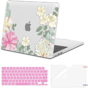 Moseso متوافق مع MacBook Air 13 بوصة الحالة 2025 2024 2023 2022 M4 A3240 M3 A3113 M2 A2681 ، غلاف وغطاء لوحة مفاتيح بلاستيكي لمكتب Macbook Air 13.6 بوصة ، زهور الرسم الملونة