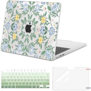 MOSISO Compatible with MacBook Air 13 inch Case 2025 2024 2023 2022 M4 A3240 M3 A3113 M2 A2681, Symmetrical Flowers Hard Shell&Keyboard Cover&Screen Film for MacBook Air 13.6 inch Case, Transparent