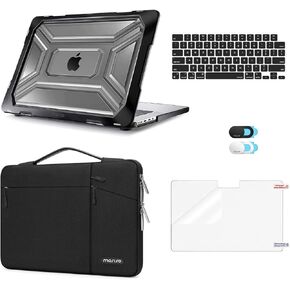 Moseso متوافق مع Macbook Pro 16 بوصة الحالة 2025-2021 M4 M3 M2 M1 A3403 A3186 A2991 A2780 A2485 ، علبة بلاستيكية صلبة مع TPU Pumper و Carring Cleve Cover & Keyboard Cover & WebCAM Skin ، Black ، Black