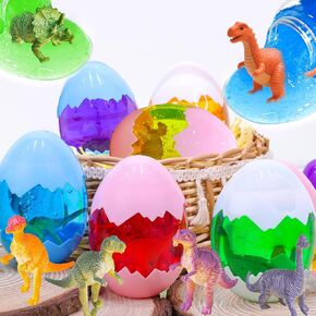 6 Pack 4.3 Inch 10oz Easter Slime Eggs with Dinosaur Figures Toys, Jumbo Slime Easter Eggs Stress Relief Toys for Kids Boys Girls Basket Essential Stuffers Fillers Eggs Hunt Party Favors