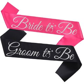 Bride Sash Bachelorette Party Bride and Groom to Be Sash for Bridal Shower Wedding Hen Party Decorations Engagement Gifts,White Silver