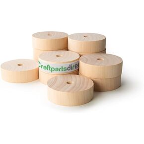 2-1/2 inch by 3/4 inch Flat Slab Wooden Toy Wheel - 3/8 inch Hole, Unfinished Blank | 12 Pack