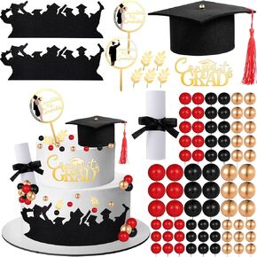 Geelin 71 PCS Cake Cake Topper Decorations Capoma Capa Diploma Challs Decorations Grad Cupcake Sticks Class Class of 2025 College School Party Supplies (Gold ، Red ، Black)