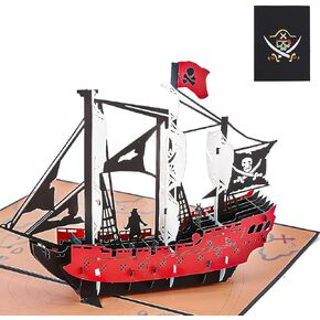 3D Pirate Ship pop up st up ، بطاقة تحية مع العلامة والملاحظة ، بطاقة مناسبة لزوجها الأخ الأب جار الطالب