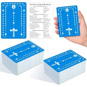 100 Pcs Mysteries of the Rosary Holy Card Bulk Catholic Prayer Cards How to Pray Pocket Rosary Prayer Card Pamphlet Laminated Embossed Gift for Beginner Learning
