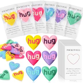 24 Set Pocket Hug Heart End of Year Students Gift from Teacher Bulk Felt Hug Heart with Inspirational Cards for Graduation Gift School Classroom Favors Friend Long Distance Relationship