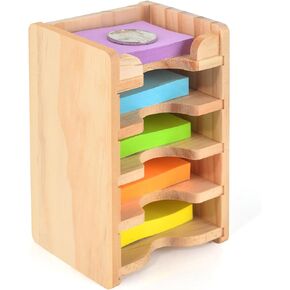 1.5x2 Inch Wood Sticky Note Holder for Desk Post It Note Holder Multiple Sticky Notepad Organizer Colorful Sticky Notes Holder Stationery Supplies for Office Home School（No Sticky Note）