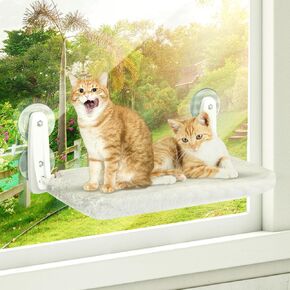 Cat Window Perch Hammock - Foldable Cordless with 4 Suction Cups for Indoor Cats, Space Saving Design,Reversible Cover with Two Different Kinds of Fabrics,40Lbs Load Capacity
