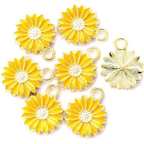 Zhiheng 50 Pack Sunflower Minamel Charms Gold Flower Flower Pendants for Jewelry Making DIY arring neckelets accessories charms wine (الأصفر)