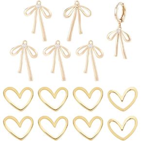 BENECREAT 30pcs Real 18K Gold Plated Brass Bowknot/Heart Charms, 2 Sizes Jewelry Connectors for Earrings Necklaces, Wedding Festival Gift DIY