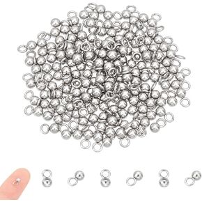 UNICRAFTALE 200pcs 304 Stainless Steel Charms Round Pendants Small Ball Charms 3mm in Diameter Metal Dangle Ball Bead Pendants Hole 2mm for DIY Necklace Bracelet Jewelry Making 6x3mm