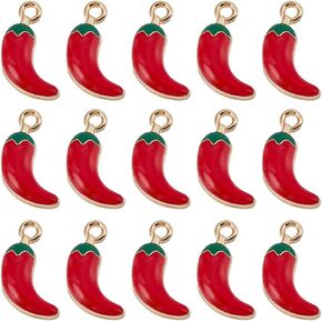 SUNNYCLUE 1 Box 40Pcs Red Chili Charms Vegetable Charms Alloy Enamel With Golden Edge Italian Horn Lifelike Spicy Chili Lucky Food Charm for Jewelry Making Charms Craft Diy Supplies Bracelet Women
