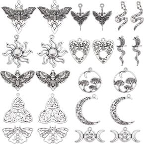 SUNNYCLUE 1 Box 48Pcs Tarot Charms Tarot Card Charm Bulk Snake Sun Moon Magic Energy Lucky Amulet Pendants for Jewelry Making DIY Earrings Bracelet Necklace